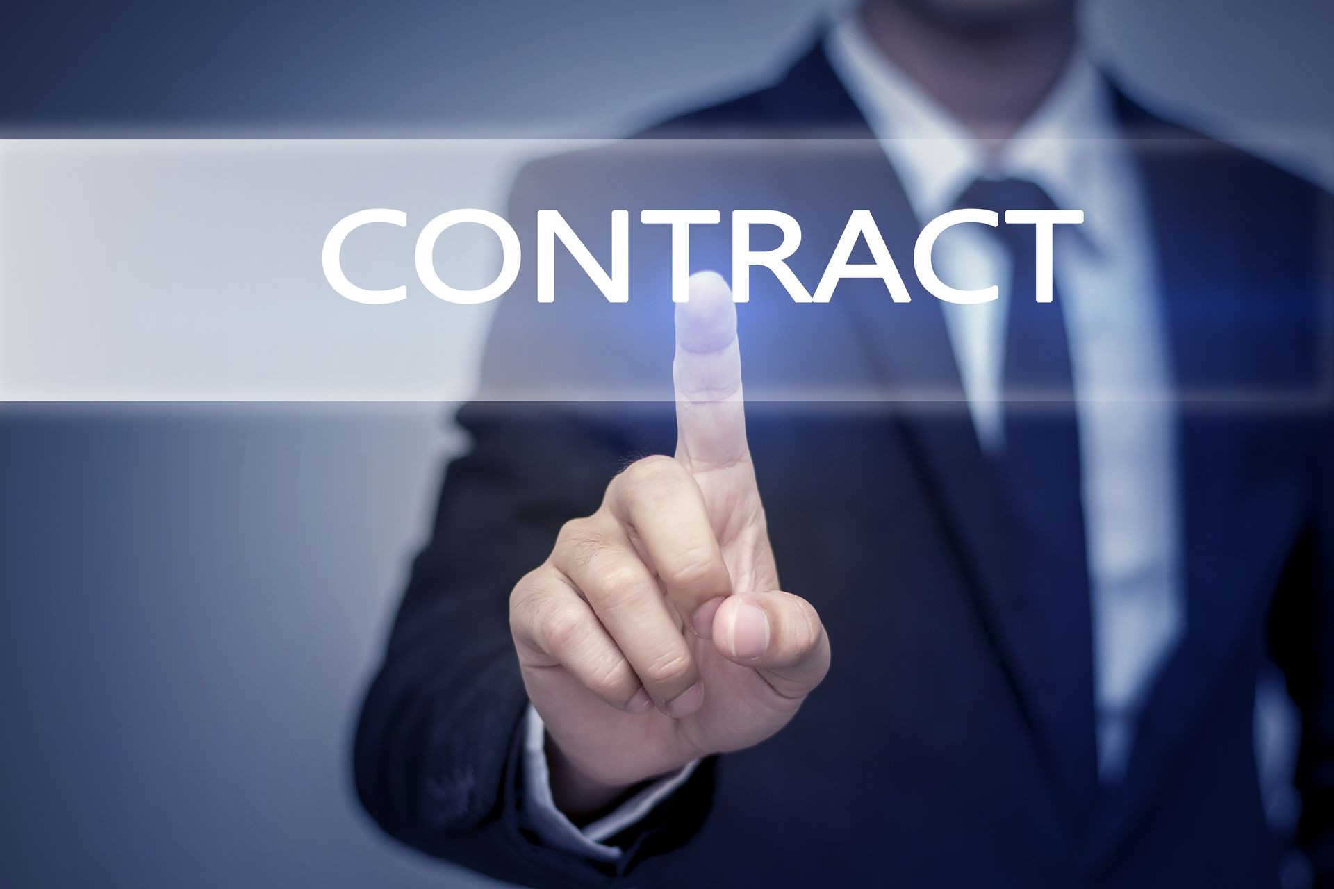 Businessman hand touching CONTRACT button on virtual screen