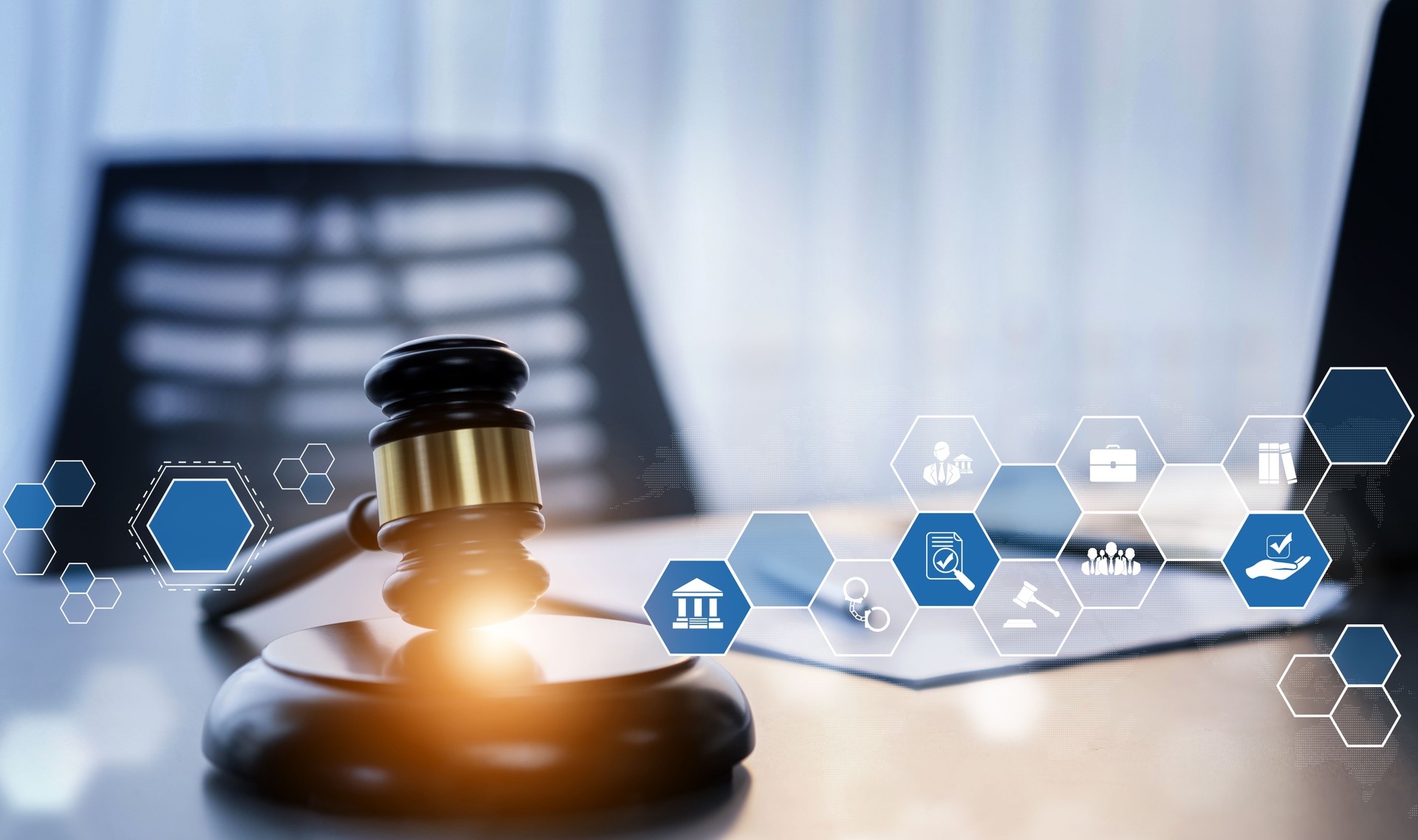 Smart law, legal advice icons and astute lawyer working tools in lawyers office